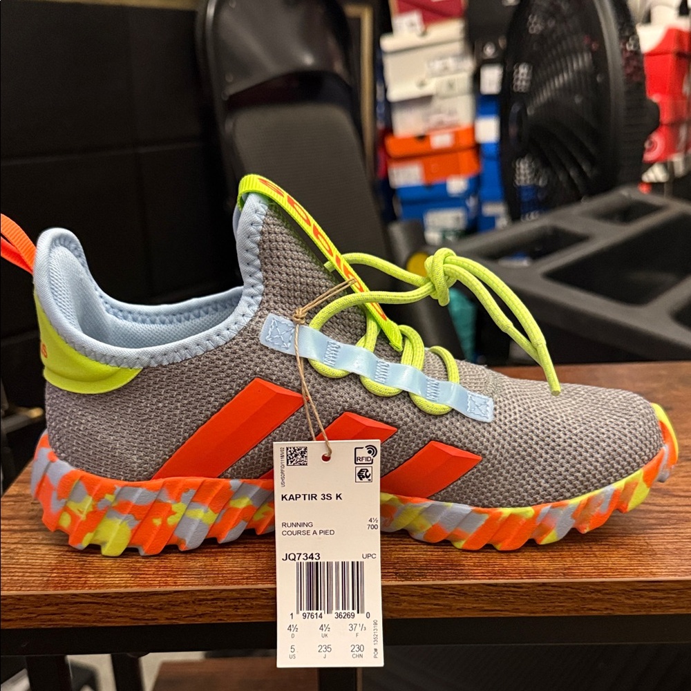 adidas Kids Sneakers - Gray, Orange, and Neon Yellow